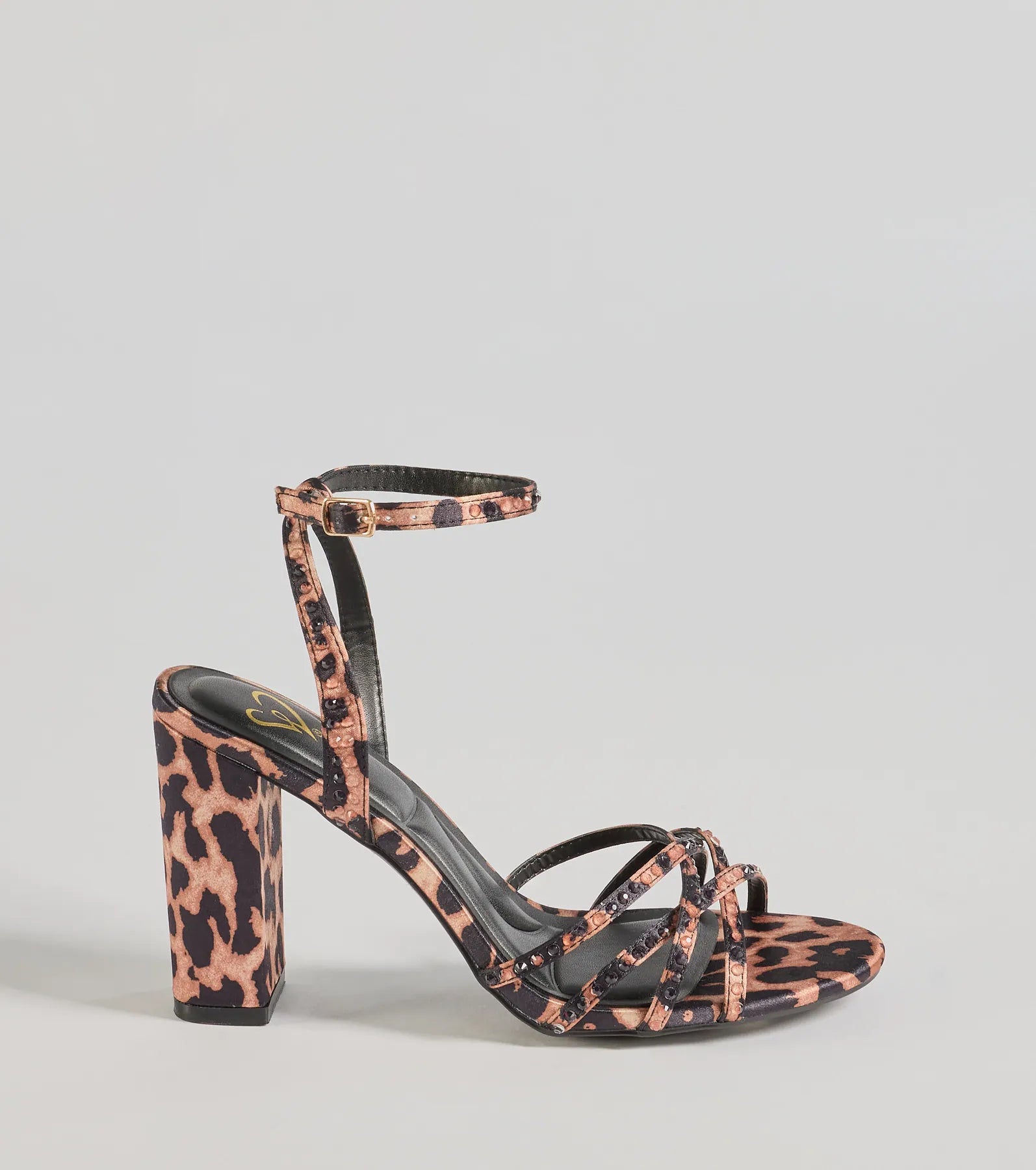 Sassy Rhinestone Strappy Leopard Print Block Heels - Image 2