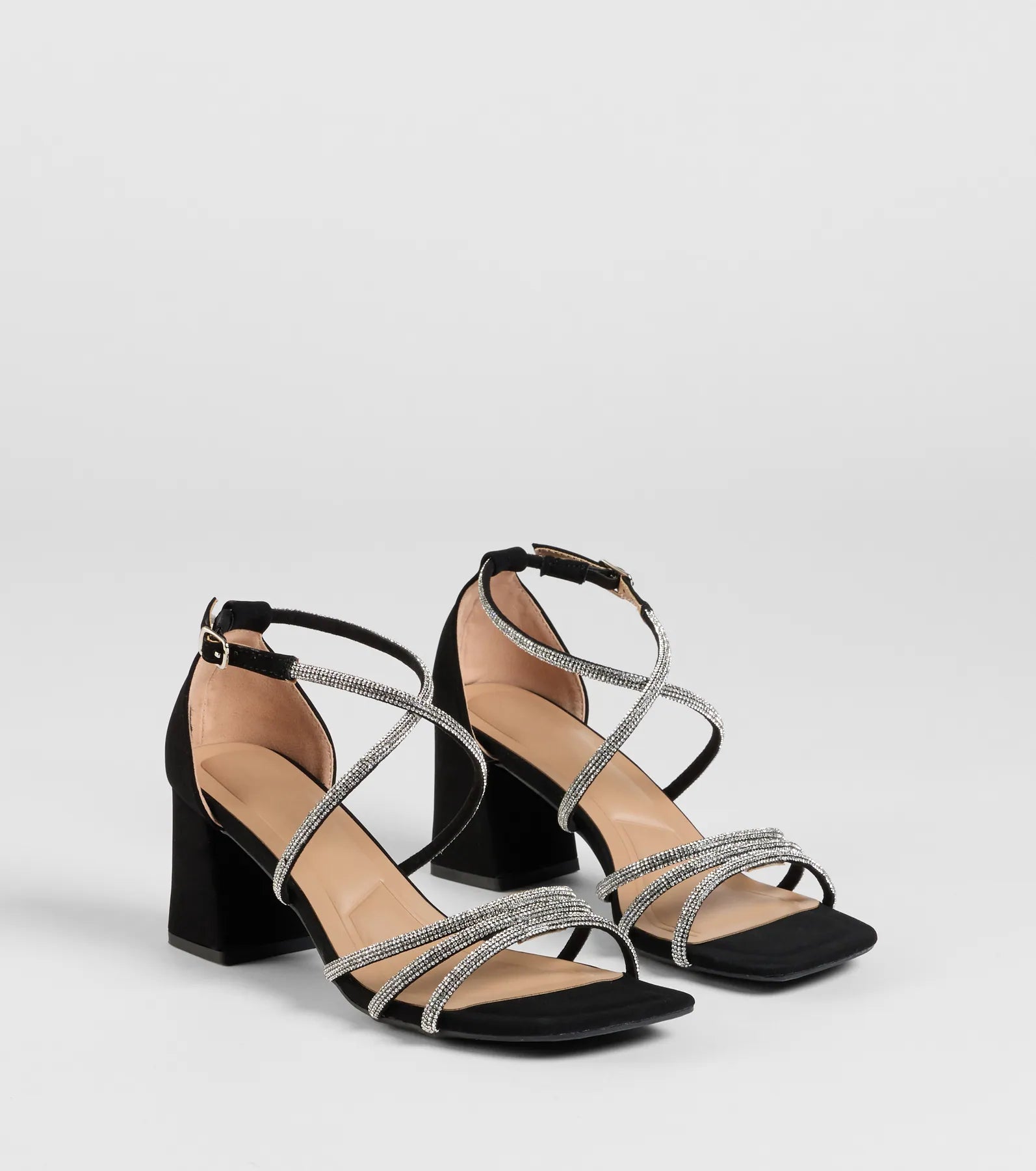 A-List Glam Rhinestone Strappy Block Heels - Image 5