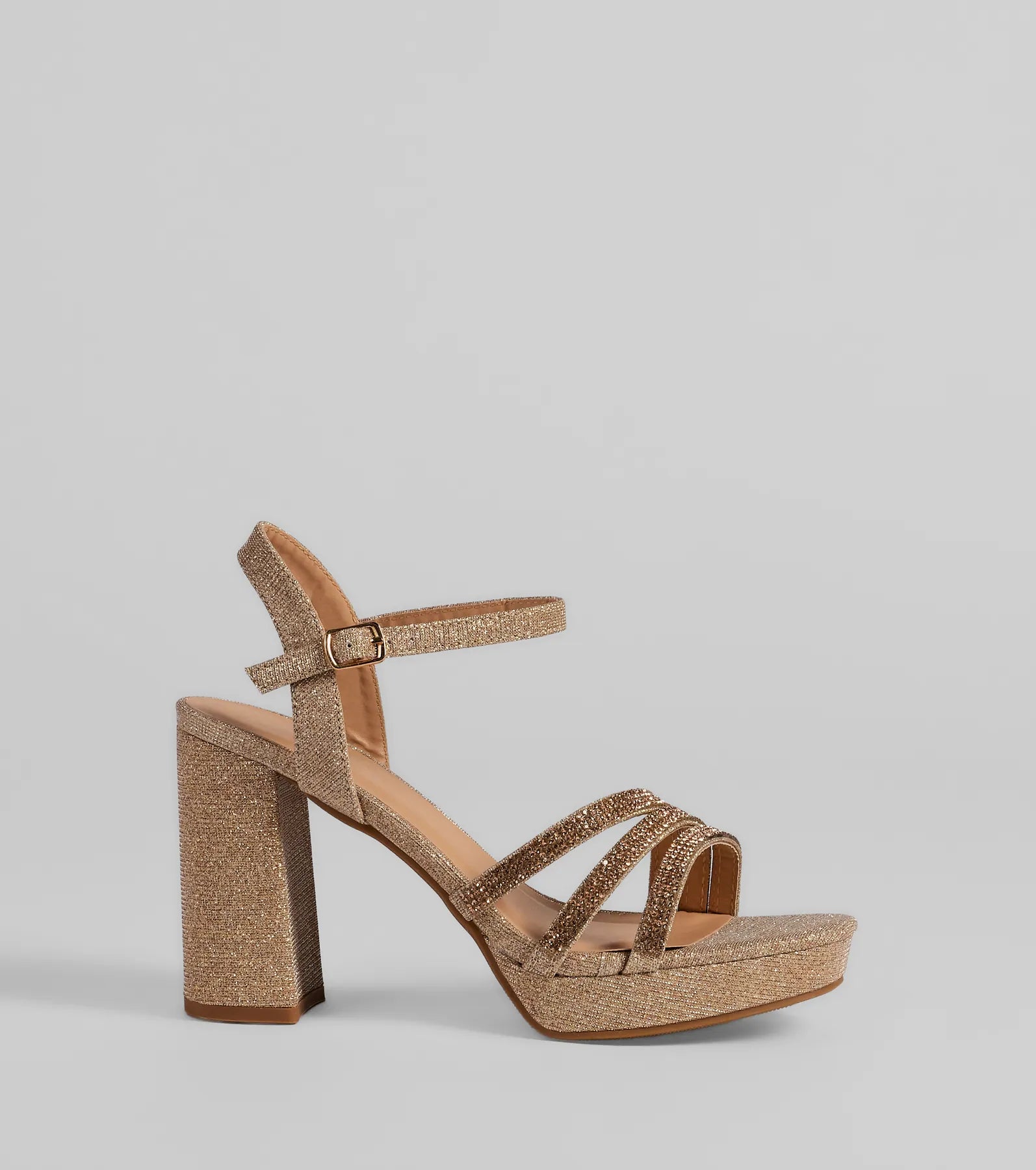 Stepping Out Rhinestone Strappy Platform Block Heels - Image 10