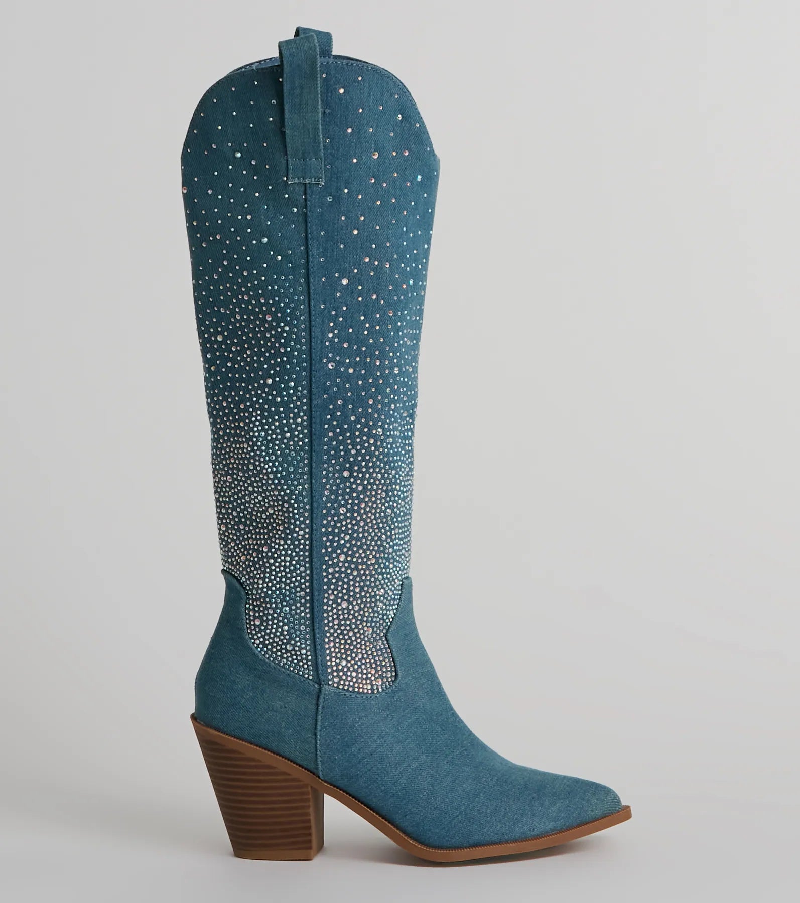 Upbeat Glam Rhinestone Denim Cowboy Boots - Image 2