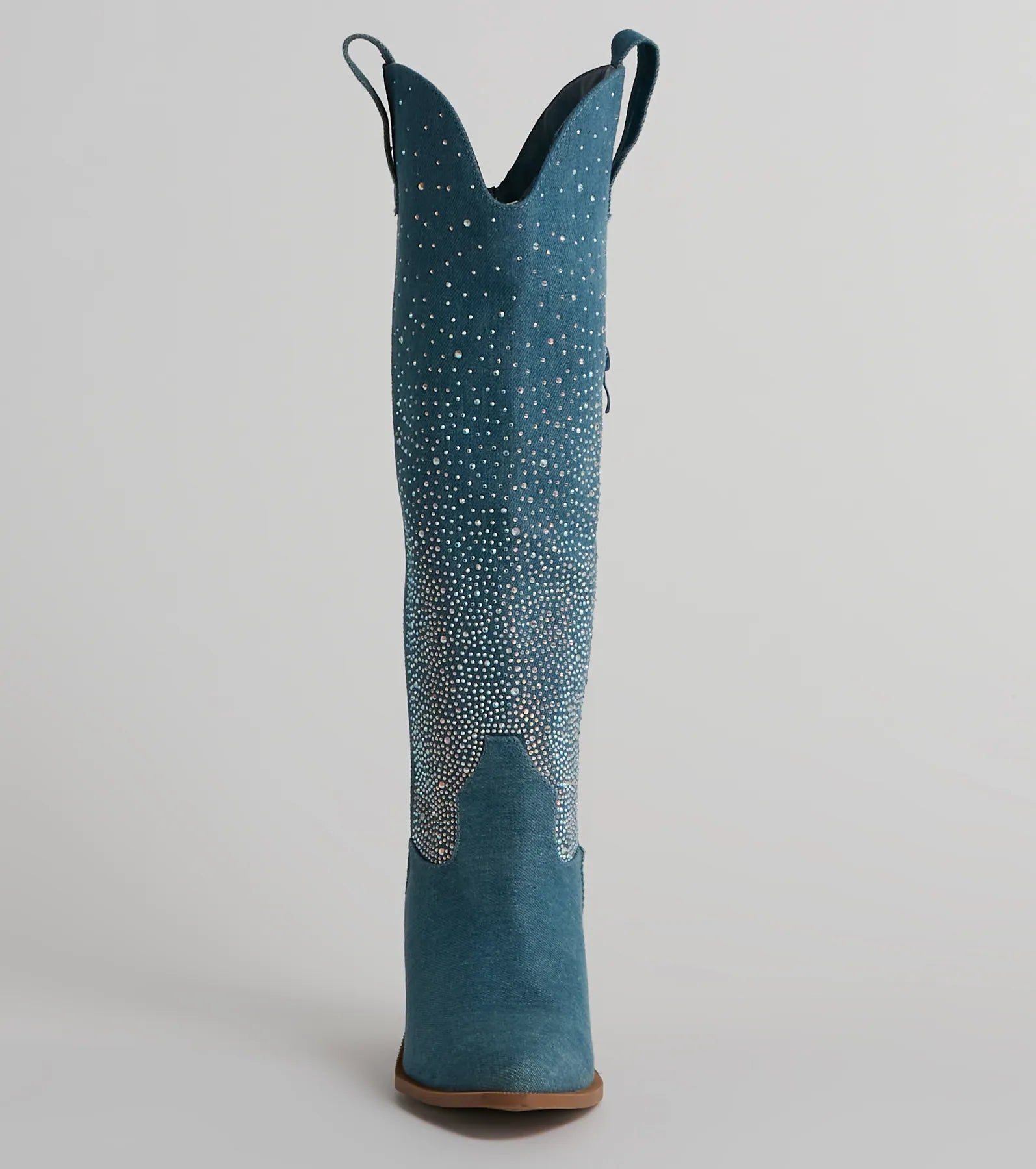 Upbeat Glam Rhinestone Denim Cowboy Boots - Image 3
