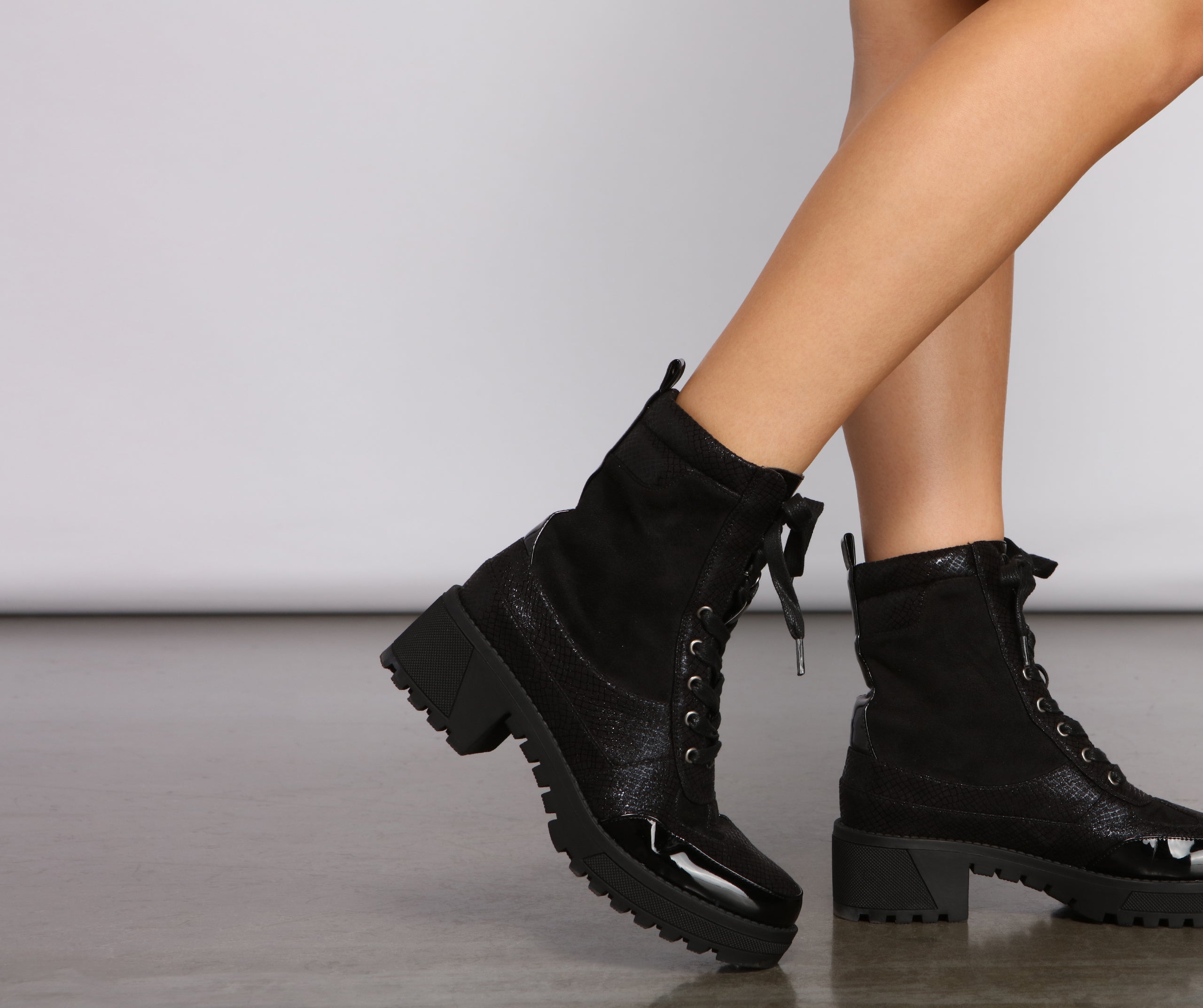 Trendy Glitter Detail Combat Booties - Image 2
