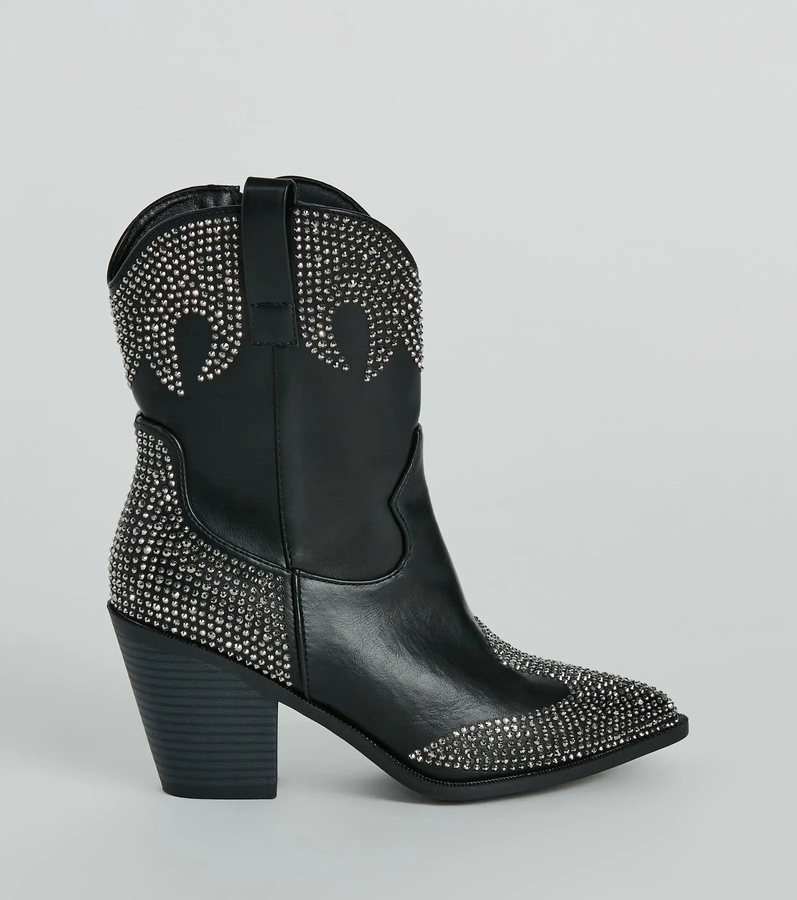 Western Flair Rhinestone Flame Faux Leather Boots - Image 2