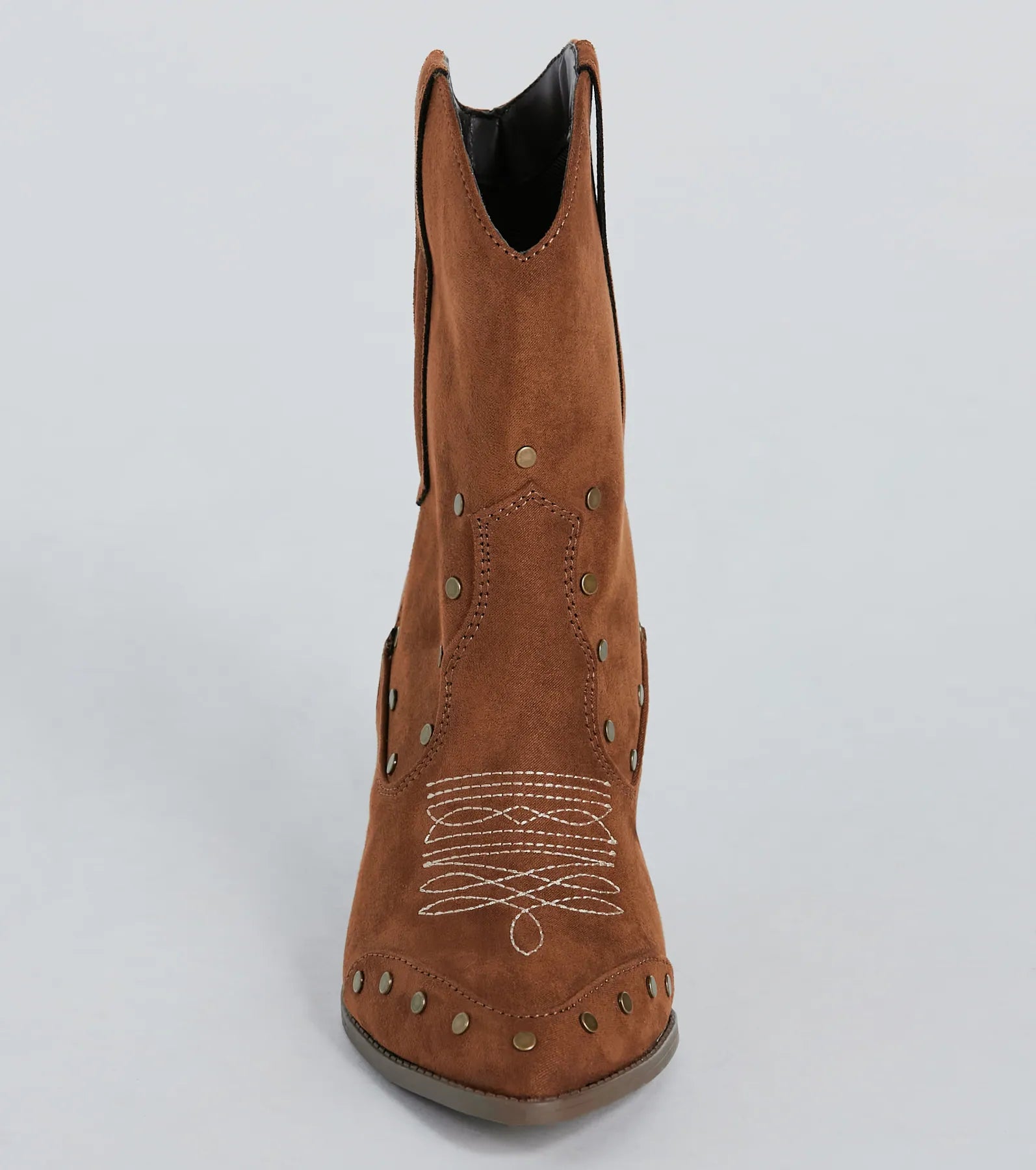 Country Style Studded Faux Suede Western Booties - Image 3