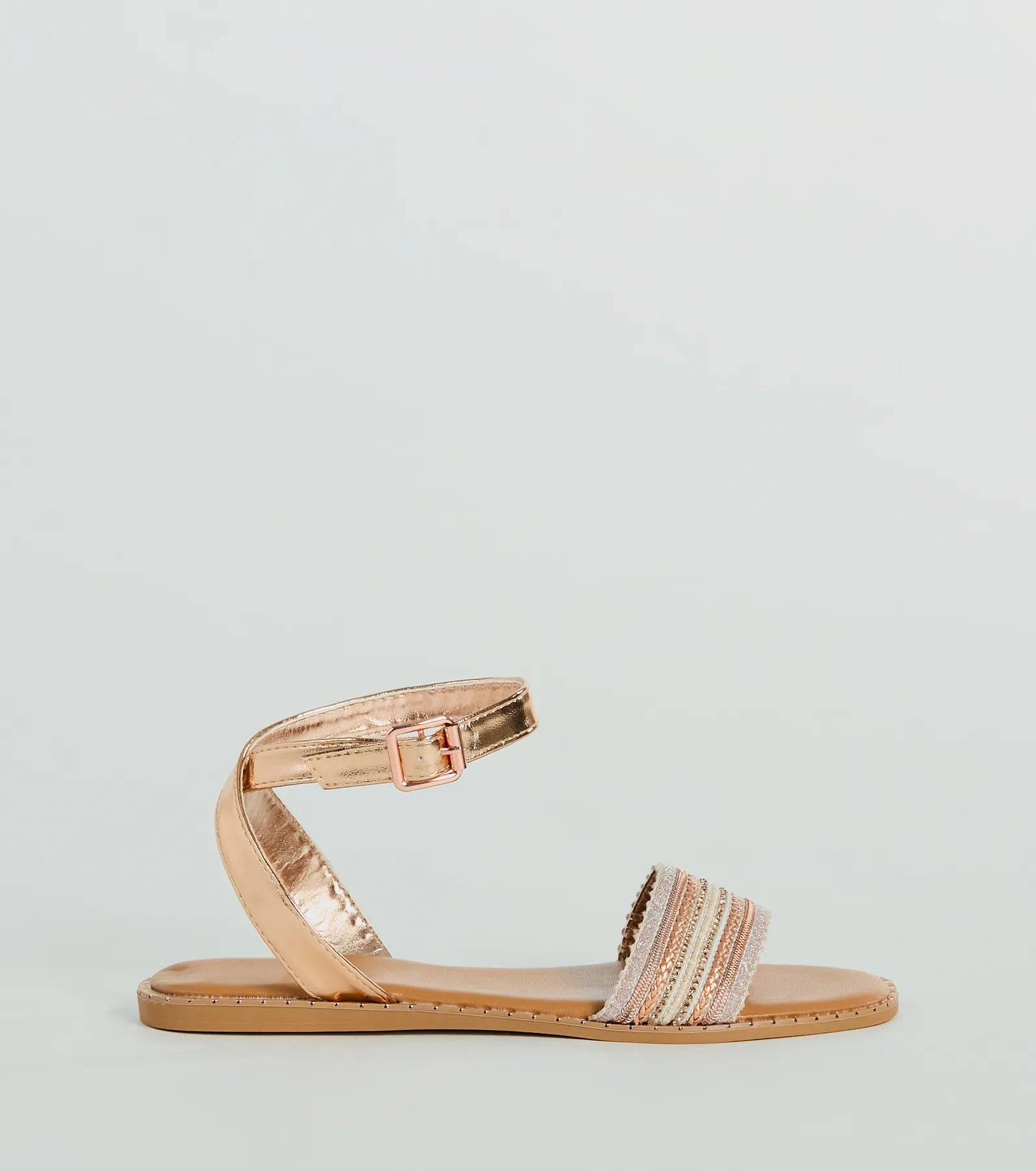 Sun-Soaked Adventure Woven Metallic Flat Sandals - Image 2