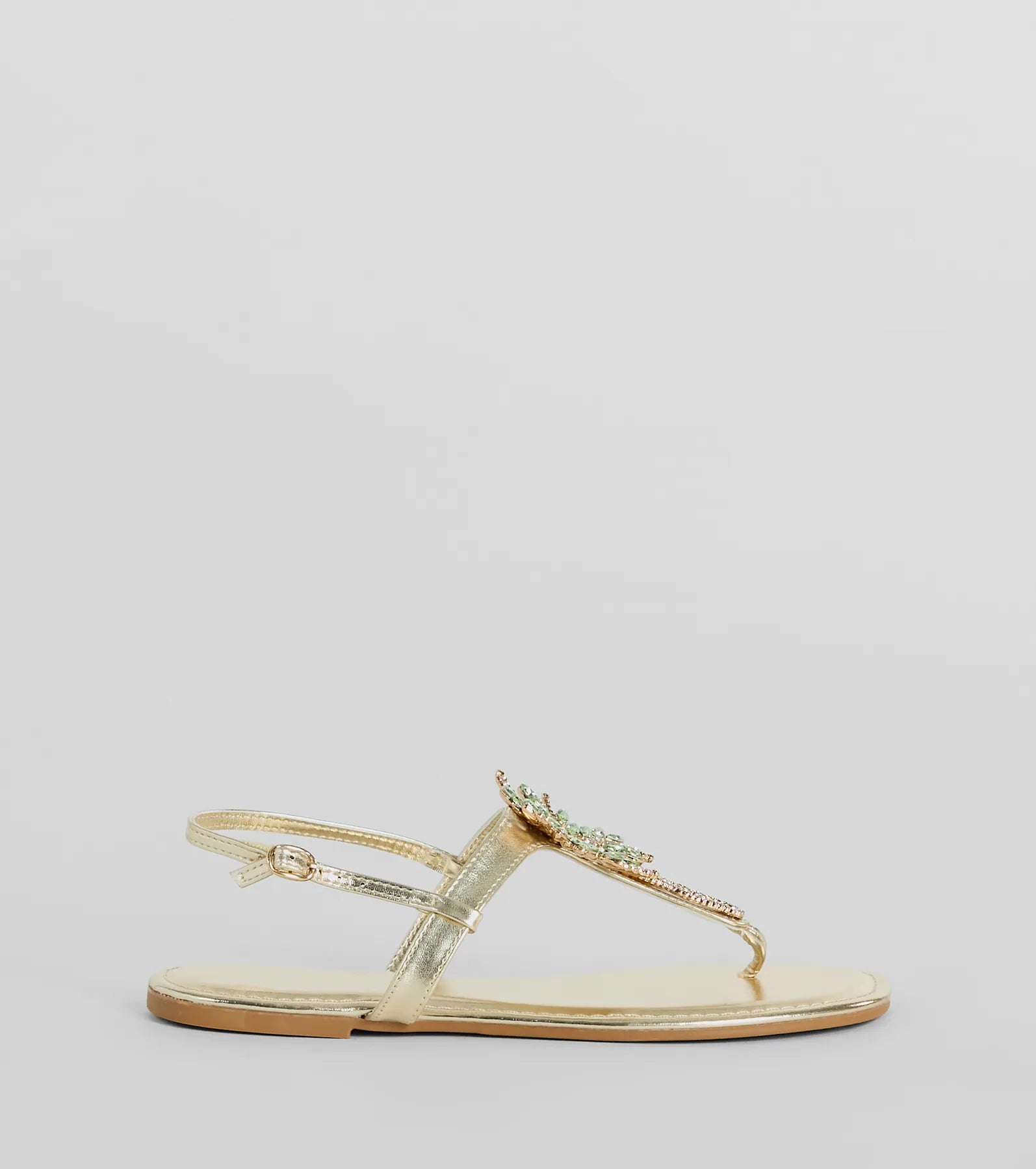 Beachy Glam Rhinestone Palm Tree Metallic Sandals - Image 6