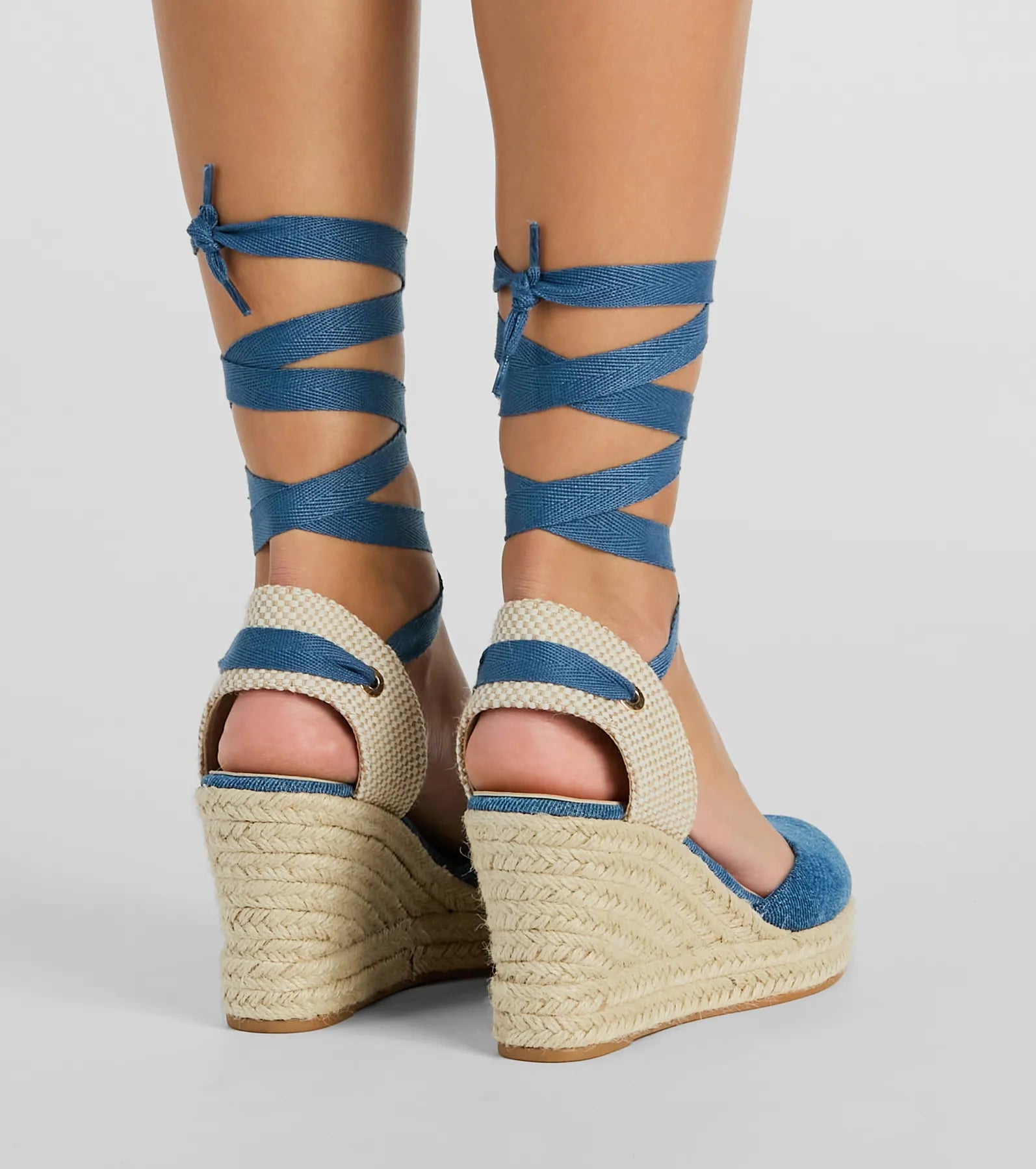 Beachy Dreams Denim Lace-Up Espadrille Wedges - Image 4