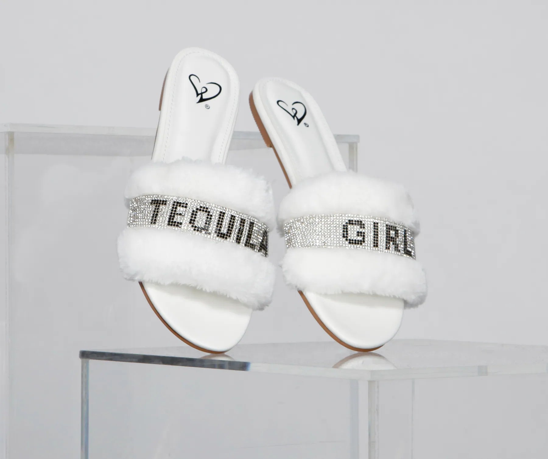 Rhinestone Tequila Girl Fluffy Slide Sandals - Image 6