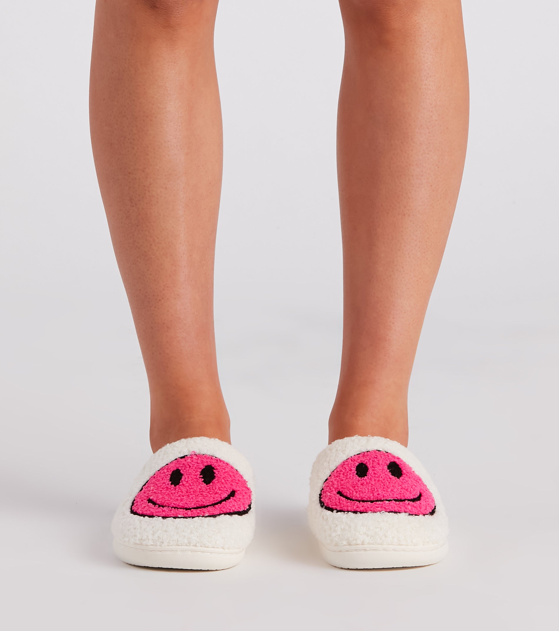 Be Happy Face Faux Sherpa Slippers - Image 2